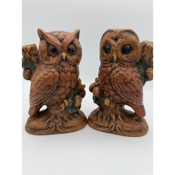 Owls Set Of 2 Vintage 6 In Each Owl On A Tree Branch See Description - Picture 1 of 8